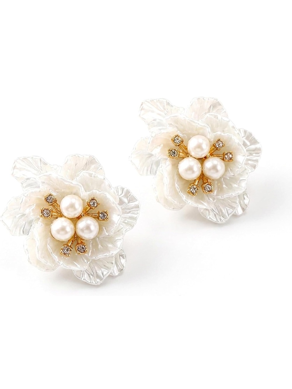 Anthropologie Pearl Floral Cluster Stud Earrings - White & Gold